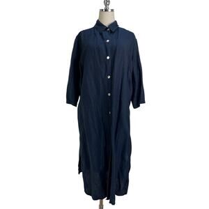 Avenue Navy Blue Linen Button Down Dress